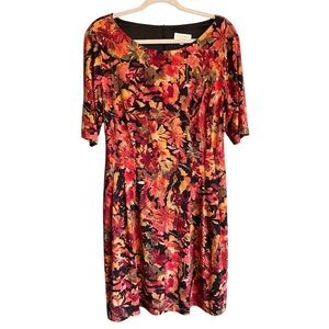 Laura Petite-Size 14-Floral Multicolor Dress-Zipper Back-Pockets-3/4 Sleeves